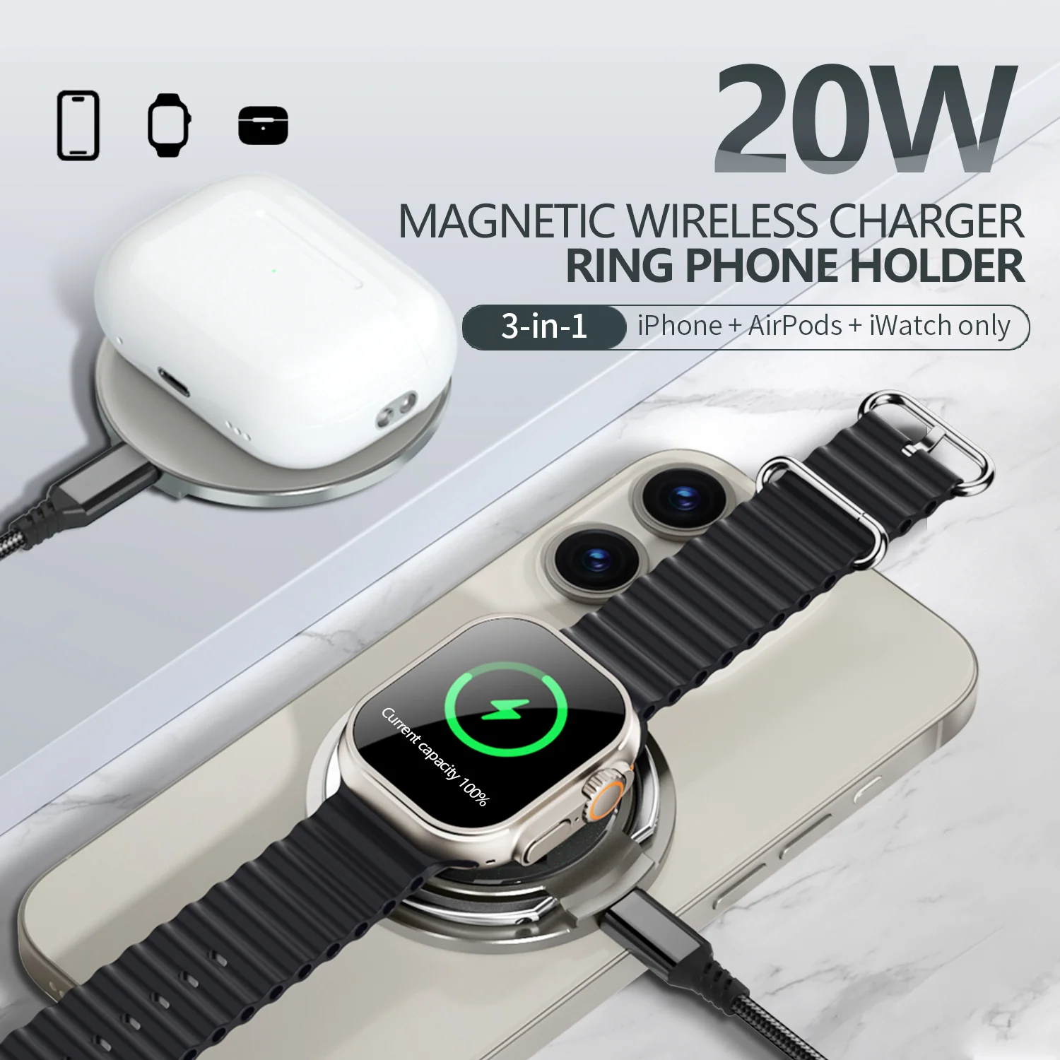 FlexRing - Qi 3-in-1 Magnetic Ring Stand Wireless Charger - Image 4