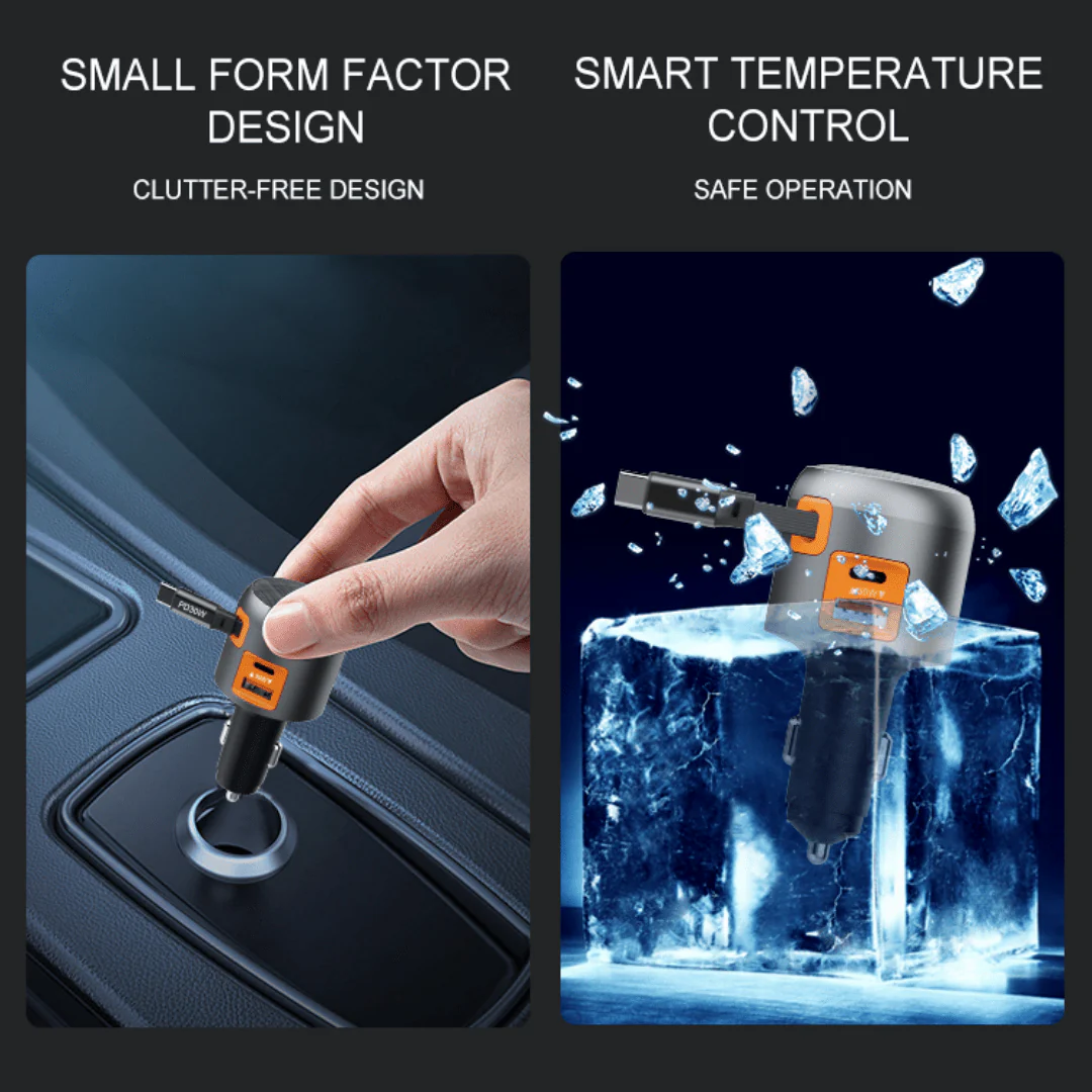 FlexDrive 60W Fast Car Charger with Retractable USB-C Cable (USB-C + USB-A) - Image 9